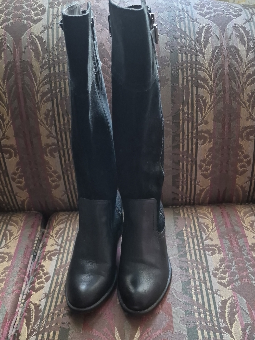 boc Black Leather and Suede Over-the-Knee Boots